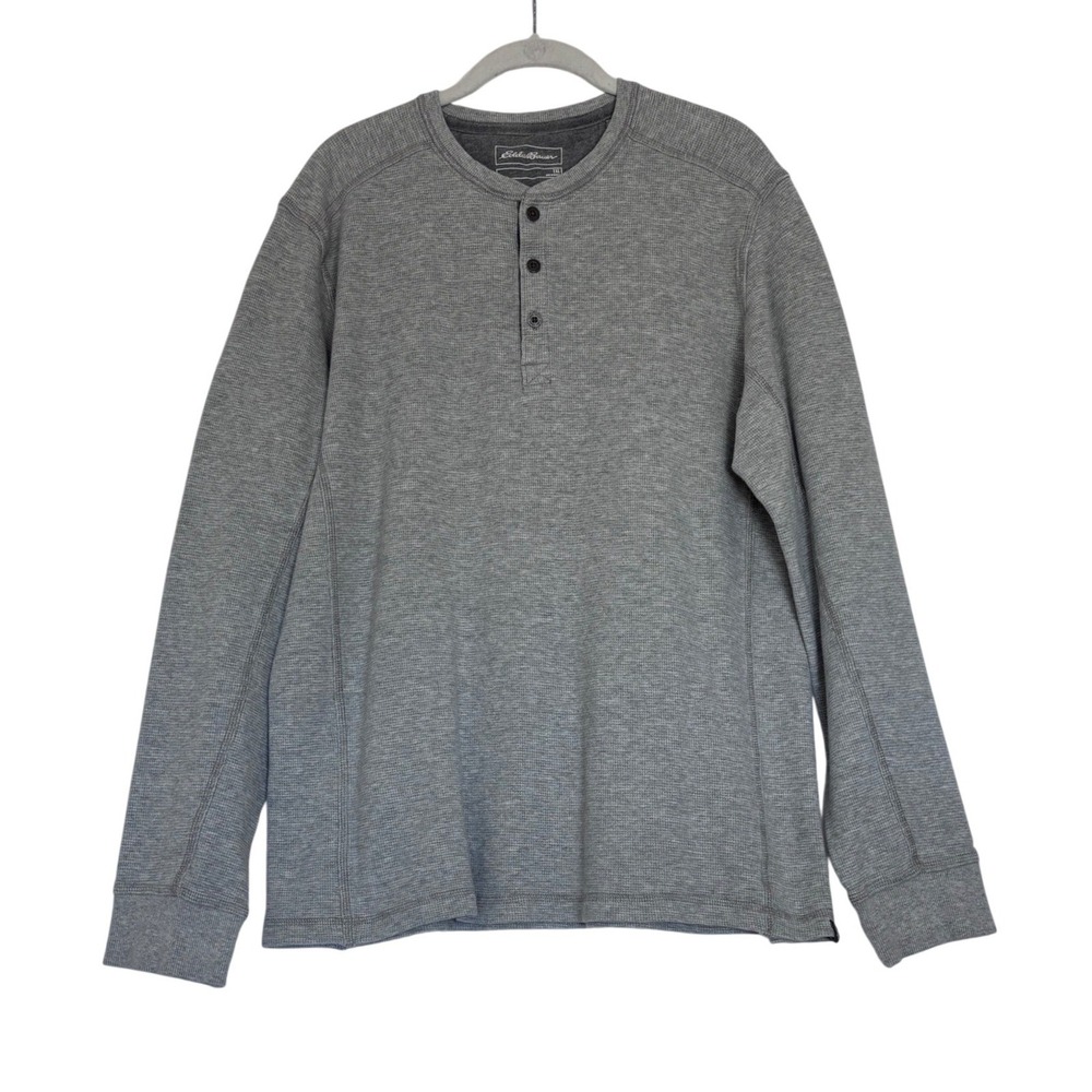 Eddie Bauer Mens Tall XL Gray Waffle Knit Henley Long Sleeve Thermal Shirt